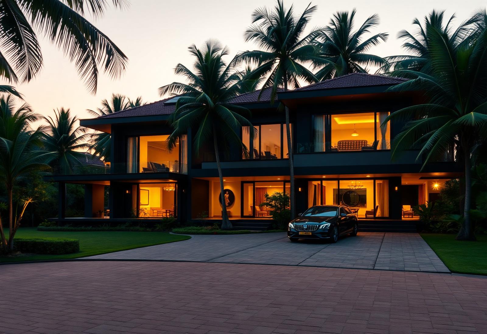 Luxury Kochi villa at dusk